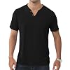 Mens Basic Tees Henley T-Shirt Short Sleeve Tops Casual Shirt Cotton Button V-Neck Lightweight Soft Stretch Black XXL #3