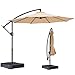 HOMSHADE 10ft Offset Patio Umbrella - w/Base, Cantilever Offset Hanging Patio Outdoor Market Umbrella UPF50+ UV Protection with Easy Tilt and Crank for Pool Deck and Garden (Beige)