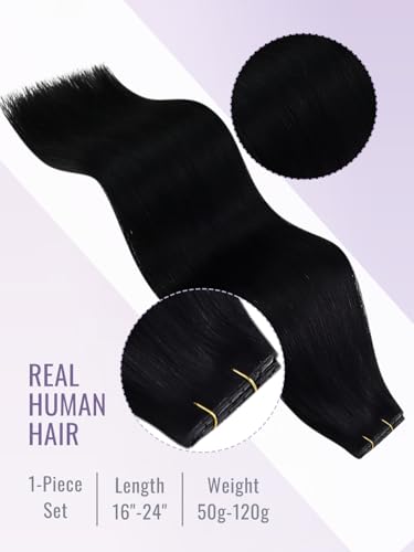 Image of Fshine Butterfly Weft Hair Extensions Human Hair, 50 g 16 Inch Jet Black | No-Sew, No-Glue, PU Base, Hair Weft Extensions, Adds Instant Volume and Length, OVO Hole Micro Hand-Tied