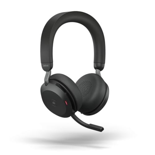 Jabra Evolve2 75 Wireless PC Headset mit Ladedock 8-Mikro-Technologie - Dual-Foam-Stereo-Kopfhörer mit moderner aktiver Geräuschunterdrückung USB-C Bluetooth-Adapter und MS-Kompatibilität - Schwarz