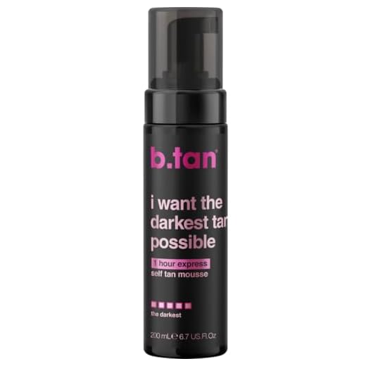 b.tan Darkest Possible Self Tanner | I Want The Darkest Tan Possible - Fast, 1 Hour Sunless Tanner Mousse, No Fake Tan Smell, No Added Nasties, Vegan, Cruelty Free, 6.7 Fl Oz