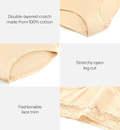 Image of Altheanray Womens Underwear Cotton Panties for Women Bikini Underwear Soft Hipster Lace Breathable Ladies Briefs 5 Pack