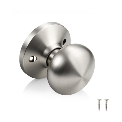 KNOBWELL Brushed Nickel Dummy Door Knobs, Interior Single Sided Door Knob for Closet and Hallway Doors, Keyless Non-Turning Indoor Door Knobset, Flat Ball Shape, 1 Pack
