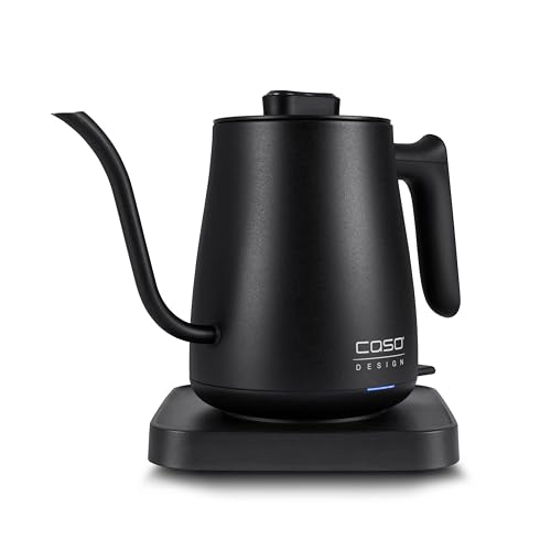 CASO Coffee Classic Kettle - hervidor de agua electrico 0,6L - Pequeña cantidad mínima de 200 ml - enrollado de cable integrado - Base de 360°C - Acero inoxidable - negro mate