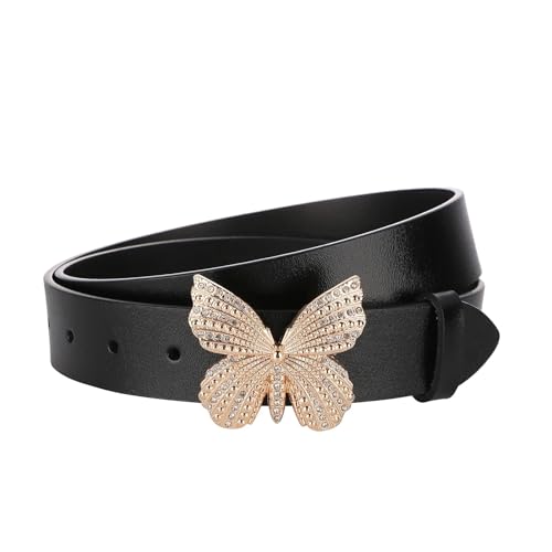 Women Belts Black Leather Belts Metal Buckle Skinny Waist Belt Rhinestone Buckle Waistband 1 piece