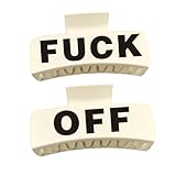 Funny Fu*k Hair Clip, F*ck off Hair Clip Large Fun Hair Accessories, Non-Slip Rectangle Large Hair Claw for Women Thin Thick Curly Hair, Hair Clips Funny Gift for Her (White)