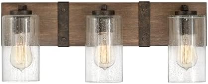 Hinkley Sawyer 5943SQ Three Light Bathroom Vanity Fixture, Rustic Wall Sconce, Mount Up or Down, Farmhouse Style, Sequoia and Iron Rust