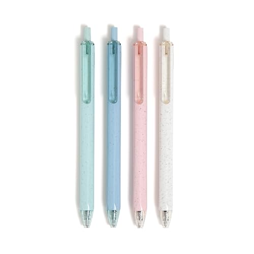 U Brands U-Eco Recycled Gel Pens, Retractable Black Ink Pens, Set of 4, Medium 0.7mm Point, Smooth Writing Gel Ink, Pastel Speckle Barrel, Office School Supplies