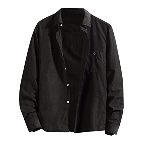 FORUU Men's Shirts Long Sleeve,2020 Autumn Winter for Men Plus Size Loose Fit Trendy Casual Fashion Pure Color Pocket Lapel Shirts Tops Sweatshirts Lightweight Coat Under 10 Dollars