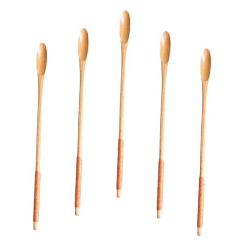 BRIGHTFUFU Multipurpose Stirring Spoons Set Wood Coffee Honey Spoons Long Handle Easy to Use Safe for Hands and Mouth