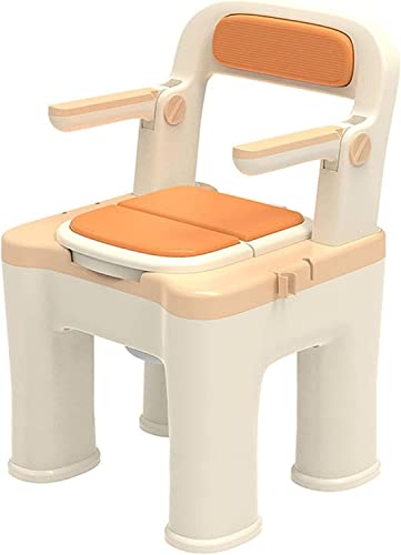 Silla de inodoro con cojín acolchado, portátil con reposabrazos y respaldo, silla de ducha con cámara para ancianos, discapacitados, mujeres embarazadas, barril hueco