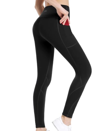 ALONG FIT High Waisted Leggings for Women with Pockets, Black M