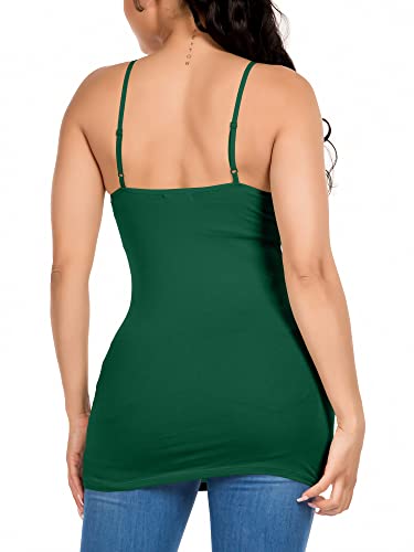 Image of Long Cotton Camisole Tank Tops for Women | Basic Braless Layering Tops with Adjustable Spaghetti Straps