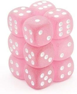 Chessex Frosted Pink/White 16mm d6 Dice Block (12 Dice)