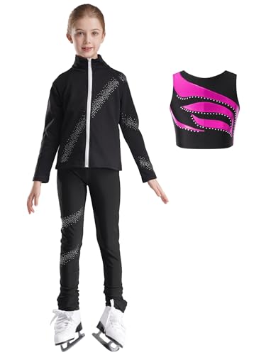 JEATHA Kids Girls 3PCS Sport Outfits Athletic Zip-up Track Jacket with Crop Top and Leggings Set Activewear3