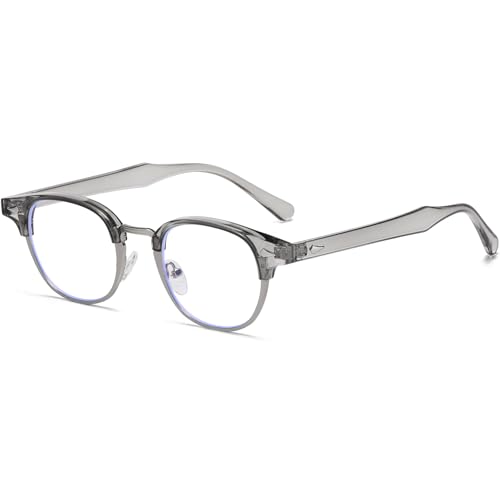 Image of AIEYEZO Retro Blue Light Glasses for Men Women 90s Classic Semi-Rimless Eyeglasses Fashion Cumputer Gaming Glasses