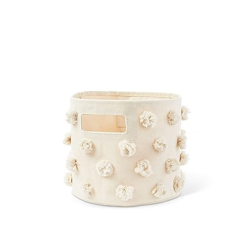 Image of Pehr Pom Pom Basket, Pint (Natural) | 100% Cotton Canvas Storage for Nursery, Playroom & Home | Decorative Organizer | 10”D x 9”H