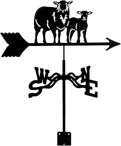 Girouette en métal pour moutons et agneaux avec revêtement antirouille pratique pour toit extérieur, décoration de jardin, cour, indicateur de direction du vent
