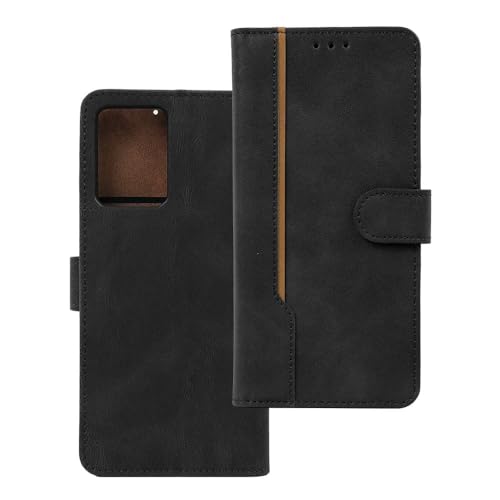 Image of amazon basics Realme 16 Pro Plus 5G Flip Cover | Card Pockets Wallet & Stand | Flip Cover for Realme 16 Pro Plus 5G (Black with Beige Strip)