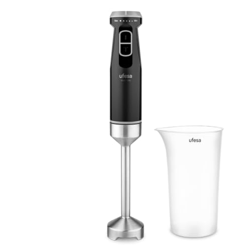Ufesa Batidora de Mano Mars 1200W, Control Velocidad Variable, Función Turbo, 4 Cuchillas de Alta Eficacia, Pie Desmontable, Acero Inoxidable, Diseño Ergonómico, Antisalpicaduras, Vaso Medidor