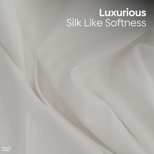 Image of haus & kinder Bedsheet King Size, 300 TC Cotton Sateen Weave, Fitted Bedsheet for Double Size Bed, Silky Smooth (Timeless Pearl, 60x78)
