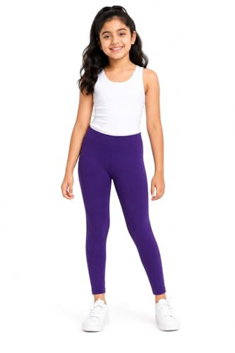 Image of BODYCARE Girls Cotton Stretch Leggings, Elastic Waist Ankle Length Leggings for Kids, Soft
