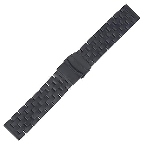 Bracelet 22mm acier inoxydable noir anti-perte avec fermoir stable