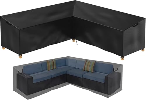 Patio Sectional Sofa Cover Waterproof Outdoor Couch Cover Lawn Patio Furniture Rip Stop Anti UV Oxford V Shaped Sectional Corner Sofa Protector Covers (84.6x84.6x31x33.5 in)