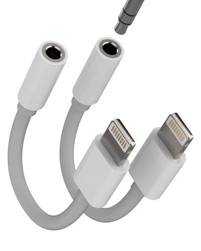 Lightning to 3.5mm Headphone Jack Adapter(2 Pack)for iPhone 14 13 Pro AUX Audio Cable for Apple MFI Certified Adaptor Earphone Earbuds Connector for iPad Dongle Car Headset AUXiliary Cord Accessories
