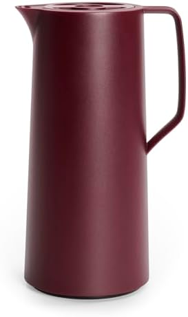 Emsa Motiva Isolierkanne, 1 Liter, Quick-Press-Verschluss, 12h heiß, 24h kalt, Glaskolben, Made in Germany, Nordisches Design, weinrot, N41702
