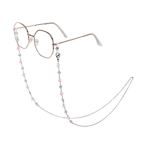 Image of Eyeglass Chain Silver Stainless Steel Handmade Necklace for Reading Glasses Sunglass Beaded Chains for Men Women
