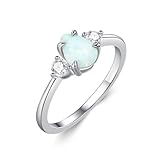 MOTIEL Pear Shape Opal Ring for Women,1 Carat 925 Sterling Silver Opal Gemstone Promise Engagement Ring with Cubic Zirconia,Ring-Size 5