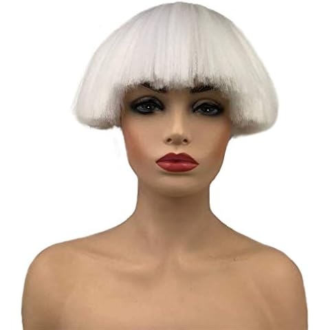 Aimole Short Yaki Straight Synthetic Wigs White Mushroom Head Wig Bowl haircut Wigs Bob (1001 White) Cover