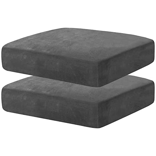 CHELZEN Velvet Sofa Seat Cushion Cover, Stretch Sofa Cushion Slipcovers, Couch Cushion Covers, Replacement for Individual Cushion Furniture Protector (1 Seater*2, Gray)