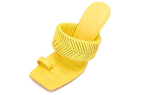 Vetaste Women's Braided Heeled Mule Sandals Square Open Toe Stiletto Backless Strappy Slip On Slide Shoes #TOP2