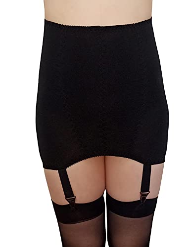 Estanla Womens High Waisted Retro Skirt Non-Slip Adjustable Metal Buckle Garter Belt (Black_4 Straps, L) #TOP10
