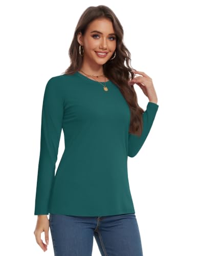 Image of YUCOLEN Long Sleeve Shirts for Women Cotton Crew Neck Casual Tops Fall