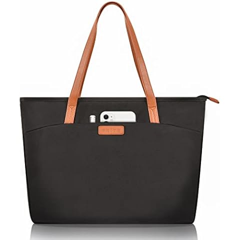 Prite Laptop Tote Bag for Women Waterproof Shoulder Bag with 16 inch Computer Compartment for Work School Travel, Black Cover