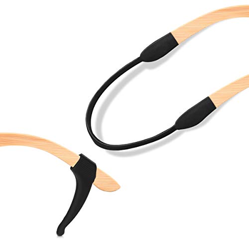 kwmobile Crochets d'oreille lunettes - Lot de 4x crochet d'oreille et 2x sangle pour lunettes en silicone antidérapant - noir - Image 5