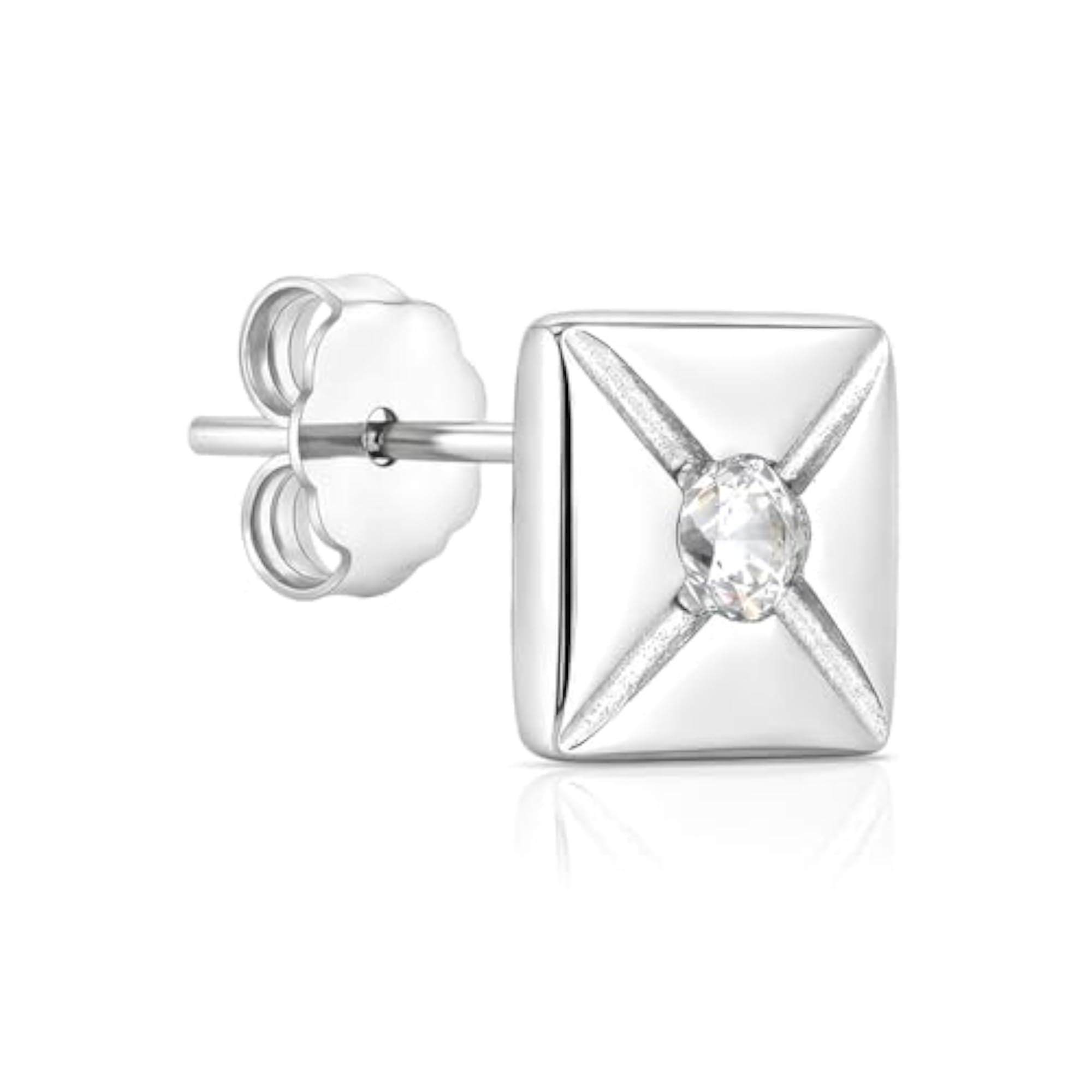 Men's Pure 925 Silver Square Star Etched Stud Earrings