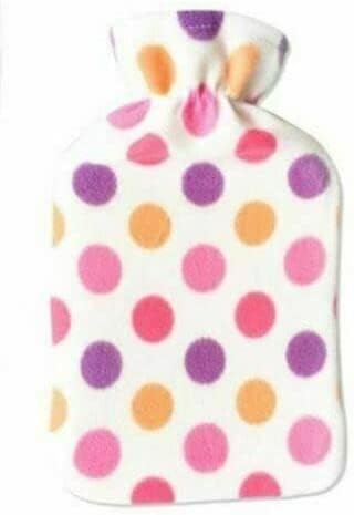 Primes DIY Hot Water Bottle 2litre with Super Soft Fleece Cover for Pain Relief Secure & Leakproof Hot Water Bottles (Warm Colour Dots)