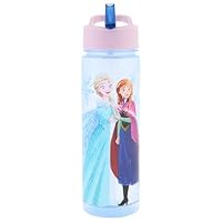 Disney Frozen Sparkle Water Bottle with Straw – Reusable Kids 600ml in PP – Official Merchandise by Polar Gear – BPA Free & Recyclable Plastic – for School Nursery Sports Picnic, Multi Colour