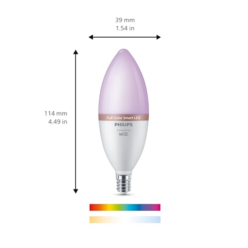 Image of PHILIPS Smart 40W B12 Color LED Smart Candle-Shaped Bulb 4-Pack- E12- Indoor - Connects to Your Existing Wi-Fi - Control with Voice or App + Activate with Motion - Matter Compatible