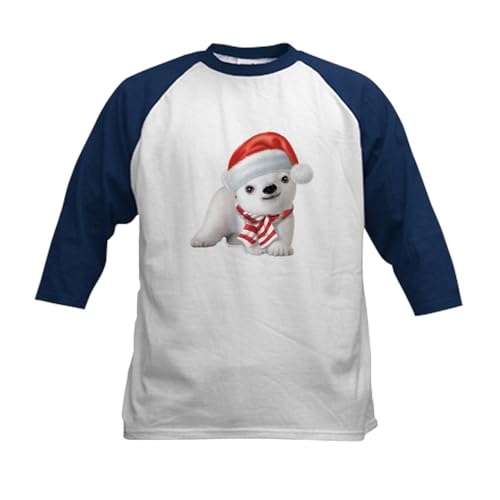 CafePress PD Moreno's Christmas Polar Kids Baseball T Shirt Kids Cotton Baseball Jersey, 3/4 Raglan Sleeve Shirt Navy/White