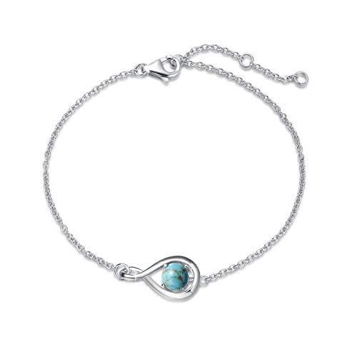 FANCIME Turquoise Bracelet December Birthstone Bracelet for Women Sterling Silver Infinity Link Bracelets Fine Jewelry Birthday Anniversary Graduation gifts for Her Mom, Chain 6.7+1.2