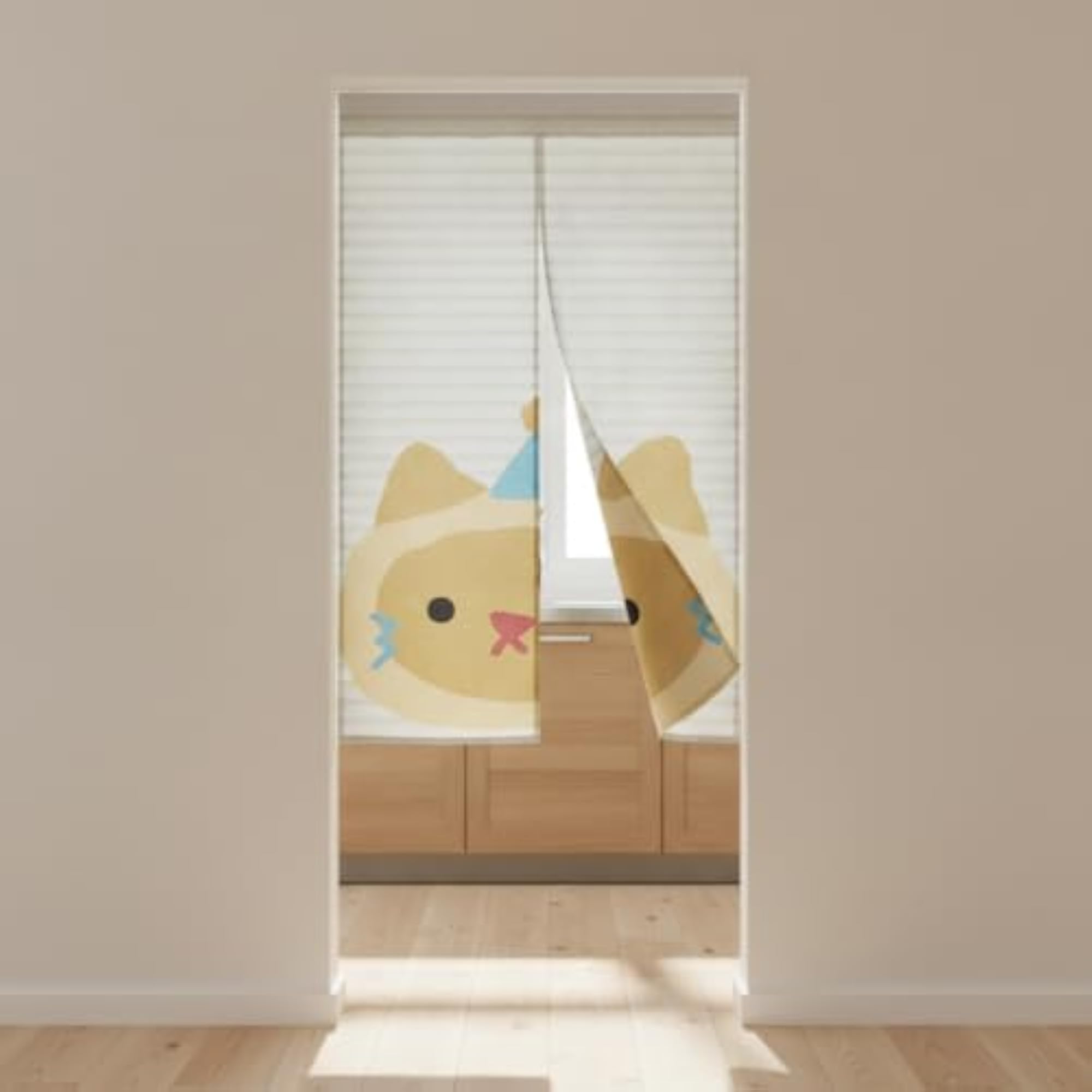 Cartoon Animal Door Curtain with Triangle Bunting Soft Cute Cat