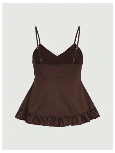 SOLY HUX Women's Floral Embroidery Cami Tops Tie Front Ruffle Hem Summer Camisole2