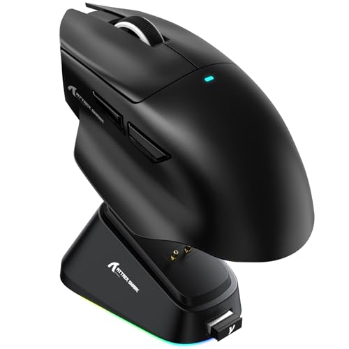 ATTACK SHARK V6 65g SUPERLIGHT Mouse with Magnetic Charging Dock, PixArt PAW3311 Gaming Sensor, 25000 DPI, 500 mAh Battery, BT/Wireless/Wired Ergonomic Mice with Thumb Rest, for Win11/Xbox/PS/Mac