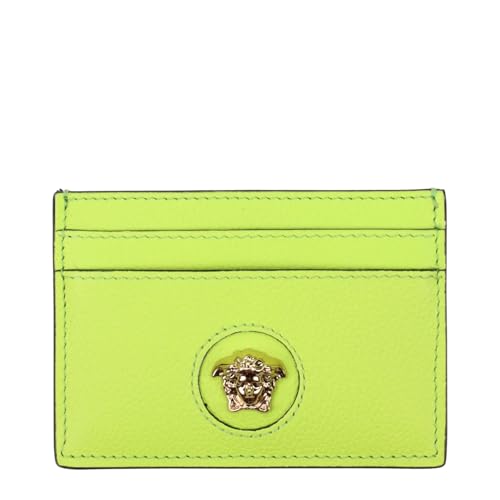 Versace Medusa Leather Card Holder Wallet for Men – Slim Luxury Italian Leather Credit Card Case (Green)
