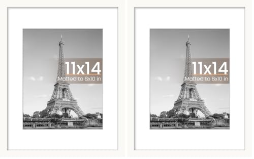 Image of upsimples 11x14 Picture Frame, Display Pictures 8x10 with Mat or 11x14 Without Mat, Wall Hanging Photo Frame, White, 2 Pack